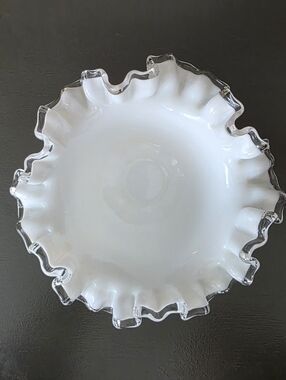 Vintage Fenton dish - milk glass, double ruffled rim, 6.5" diameter